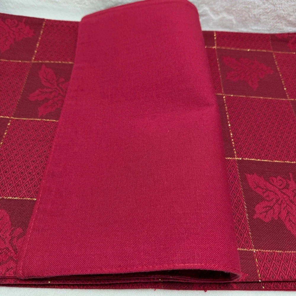 Christmas Placemats Napkins Set of 4 Burgundy Red Gold Damask Holly 19x13
